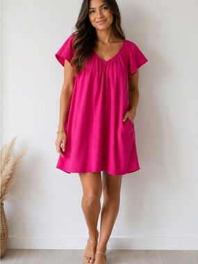 Flutter Sleeve Mini Dress in Hot Pink